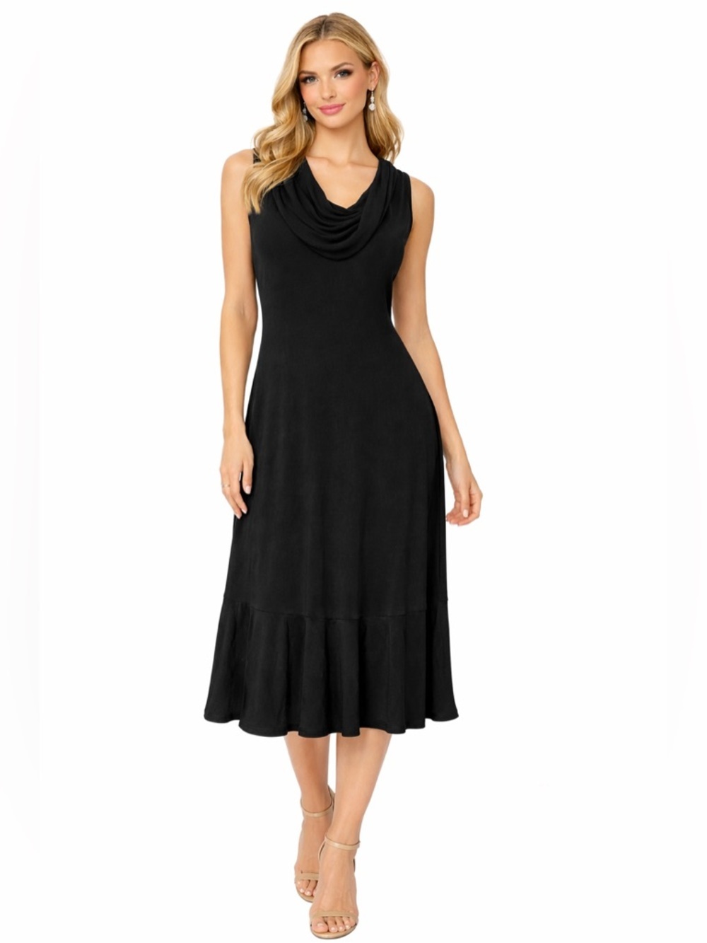 Mirasol NWT Maxi Black Sleeveless Dress Cowl Neck Fit And Flare Size Medium